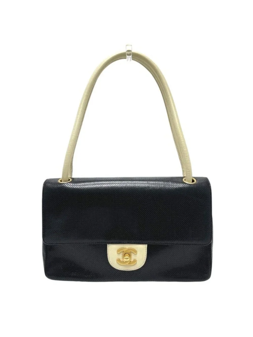 Chanel Shoulder Bag CC Logo Perforated a Leather Black